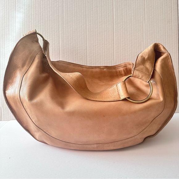 Anthropologie Slouchy Leather Shoulder Bag Lamb Sheep Oversized Tote Camel Tan - Picture 3 of 14